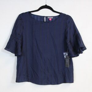 Vince Camuto Floral Beauty Night Navy Short Bell Sleeve Blouse NWT